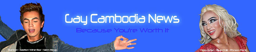 gay cambodia news front page banner with dancer and drag queen